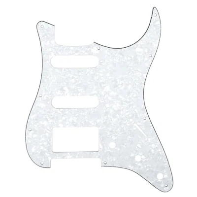 Image of Musiclily HSS 11 Hole Guitar Strat Pickguard for Fender USA/Mexican Made Standard Stratocaster Modern Style,4Ply White Pearl