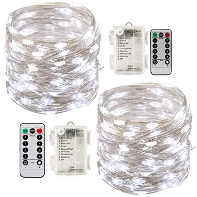 Image of Tonskooners Led String Lights Battery Powered,[2 Pack] 100 LEDs 33ft Fairy Operated Waterproof 8 Modes with Remote Control Christmas Decoration (Cool White)