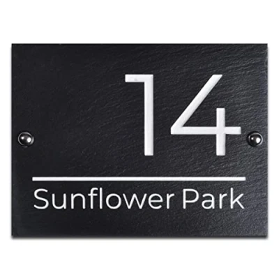 Image of House Sign/Plaque, Engraved Riven Slate, Personalised with Your Name, Number, Address (30 x 20cm)