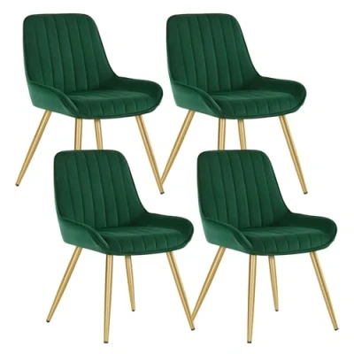 Image of Lestarain Dining Chairs Set of 4 Vintage Kitchen Counter Lounge Leisure Living Room Corner With Metal Legs Velvet Seat and Backrests,Light grey