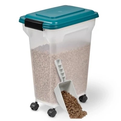 Image of Iris Ohyama Airtight Dog Food Storage Container with Wheels, 20L/7.5kg, Blue, Hermetic Seal, Plastic Bin Lid, For Pet Food, Cat Dry Treats, Kibble Box, BPA Free, ATS M