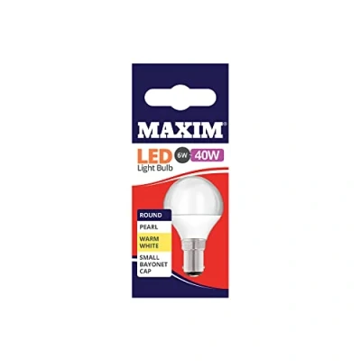 Image of MAXIM LED Bulbs [Pack of 10] Type: Round (Warm White) 6Watts (40Watts) / Pearl Finish 25 000 Hours/Energy Saving Multipack [40MLRSBCWW5X10]
