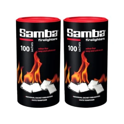 Image of 200 Samba Firestarters Firelighters Sachets Odourless Burning &amp; Easy to Light For BBQs Barbecues Wood Burner Fired Ovens Stoves Fireplaces Campfires 2 Tubes