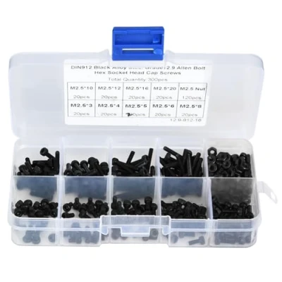 Image of Uxsiya 300pcs M2.5 x 3 20mm 12.9 Grade Black Alloy Steel Hex Socket Head Cap Screw Bolt with Nut,