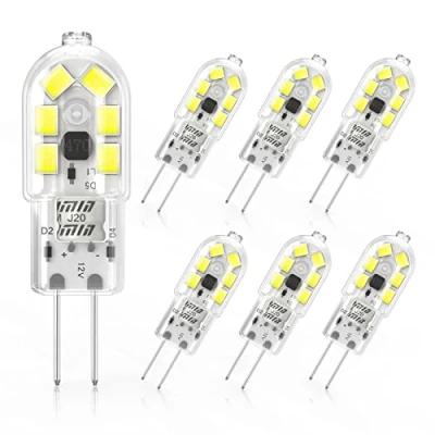 Image of Cxyemt 2W G4 LED Light Bulb Cool White 6000K, Replacement 20W Halogen Bulb, Non Flicker AC/DC 12V Energy Saving Capsule Bulbs, Dimmable, 6 Pack