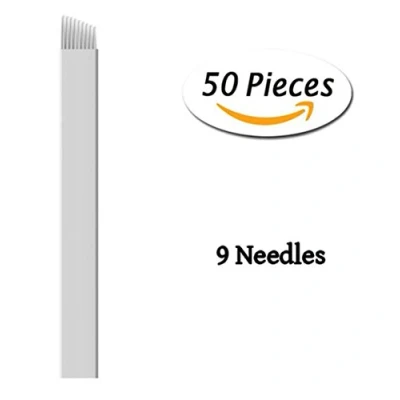 Image of Xiaoyu 50PCS Microblading Needles, Permanent Makeup Manual Tattoo Eyebrow Blade Bevel for Pens, White, 9 Pin