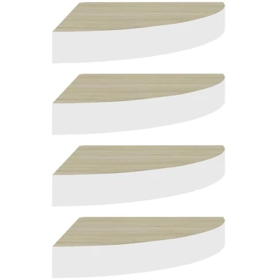 Image of vidaXL Wall Corner Shelves 4 pcs Oak and White 35x35x3.8 cm MDF