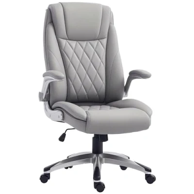 Image of Vinsetto High Back Executive Office Chair Home Swivel PU Leather Ergonomic Chair, with Flip up Arm, Wheels, Adjustable Height, Grey