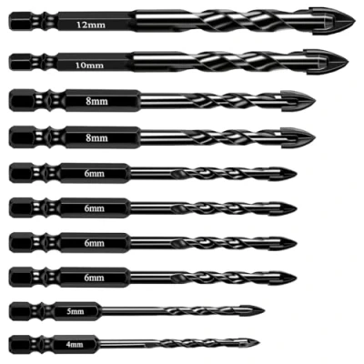 Image of Masonry Drill Bits Set 10 Pieces Bits,Tile Bit Sets Suitable for Ceramic Glass Brick Plastic (4/5/6/6/6/6/8/8/10/ 12mm)