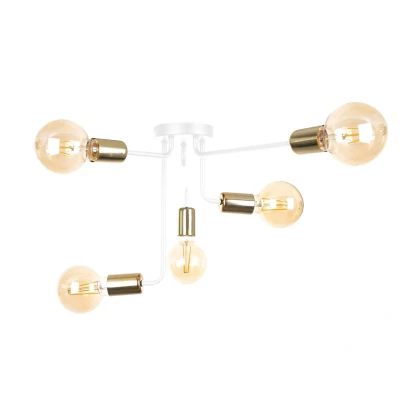 Image of Nixon Multi Arm Semi Flush Ceiling Light White, Gold, 50cm, 5x E27