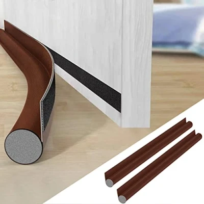Image of AiQInu Door Draught Excluder, 2 Pcs, Soundproof, Keeps Warm and Cold, 96 cm x 8 cm, Brown, Silicone Cotton