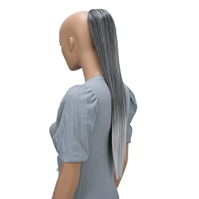 Image of CAISHA 26&quot; Hairpiece Ponytail Long Hair Extension Drawstring Straight Gray Mix PH613