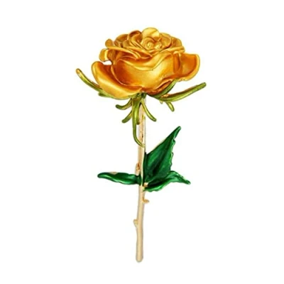 Image of Classic Enamel Rose Flower Brooches For Women Alloy Weddings Office Casual Brooch Pins Fashion Luxury Pin Gifts (yellow)