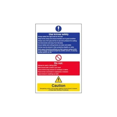 Image of V Safety Use Knives Safely Notice Sign 200mm x 300mm Self Adhesive Vinyl