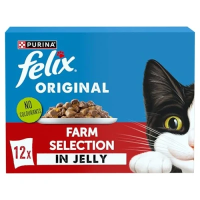 Image of FELIX Original Farm Selection in Jelly Wet Cat Food 12x85g (Pack of 4)