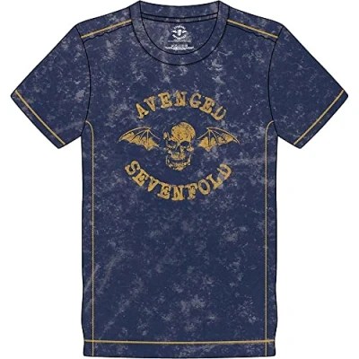 Image of Avenged Sevenfold T Shirt Band Logo Official Mens Navy Blue Snow Wash M