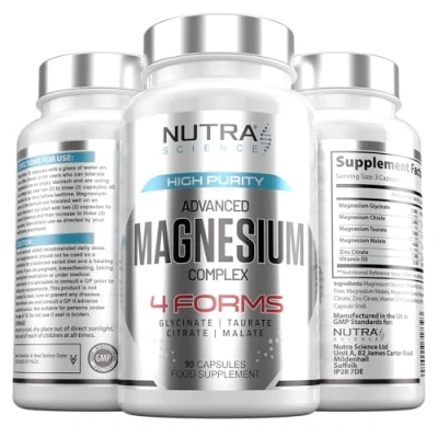 Image of Advanced Magnesium Complex (4 in 1) Supplements Citrate, Glycinate, Bisglycinate, Malate, Taurate 90 Tablets Capsules