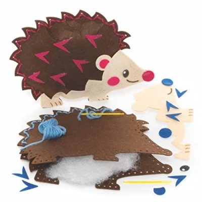 Image of Baker Ross FE657 Hedgehog Cushion Sewing Kits Pack of 2, Set for Children, Creative Activities Kids, Ideal Arts and Crafts Project,Blue,Pink