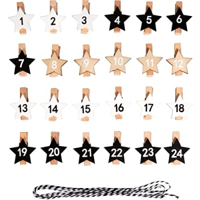 Image of Rayher Adventcalendar numbers Star 1 24 on pegs, coloured, 2.9x3.6cm, w. cord, tab bag 1set, 46608999