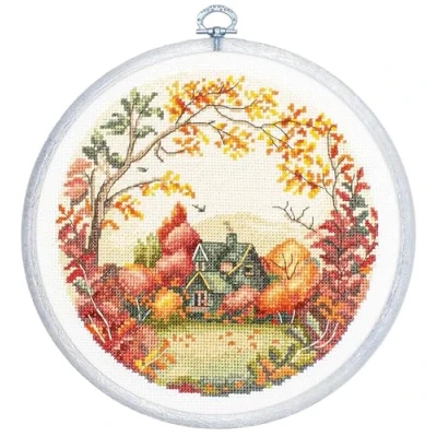 Image of Cross Stitch Kit with Hoop Included Luca S The Autumn