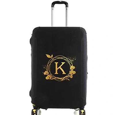 Image of Wreath Initial Letter Printed Design Travel Trolley Case Cover Protector Washable Suitcase Luggage Storage Covers for 18 28 inch (wreath K, S (18 21 Luggage))