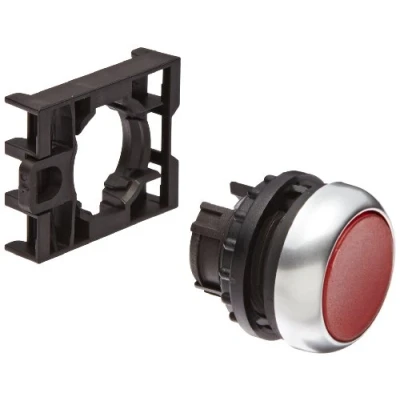 Image of Eaton M22 DL R Pushbutton, Illuminated, 22mm Diameter, Red Color, Silver Bezel Off On Style