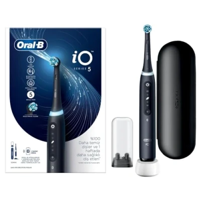 Image of Oral B iO Series 5 Electric Toothbrush, Magnetic Technology, Cleaning Modes for Dental Care, LED Display &amp; Travel Case, Designed by Braun, Matt Black