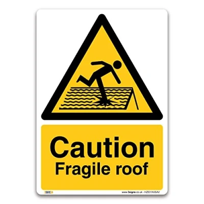 Image of Caution Fragile roof Sign A5 Self adhesive Vinyl Trip &amp; Slip Hazard Safety
