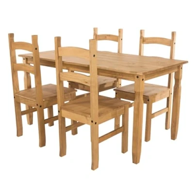 Image of Home Source Corona Kitchen Dining, Solid Pine 118cm Rectangular Table with Matching, Natural, 4 Chair Set