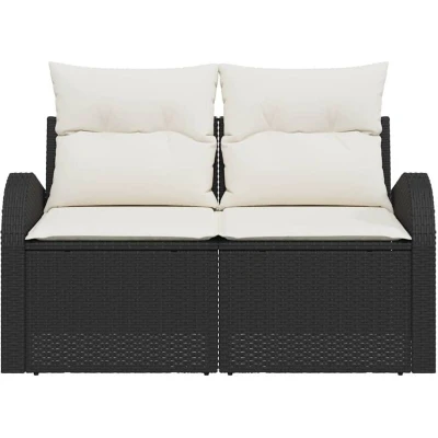Image of vidaXL 2 Seater Garden Sofa with Storage &amp; Cushions Black Poly Rattan
