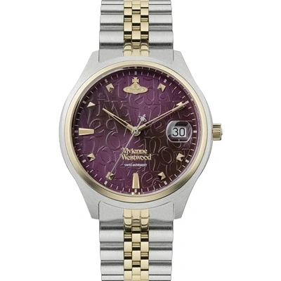 Image of Vivienne Westwood Camberwell Ladies 37mm Quartz Analogue Display Watch with Burgundy Dial &amp; Two Tone Bracelet