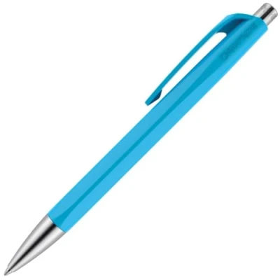 Image of Caran Dache Ballpoint Pen, Turquoise Blue, with SwissRide Blue Medium Cartridge