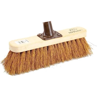 Image of Newman and Cole 12&quot; Wooden Broom Head with Soft Natural Coco Bristle Replacement Indoor or Outdoor Floor Sweeping Brush Plastic Fixing Bracket Connector