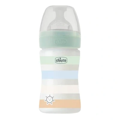 Image of Chicco Slow Flow Bottle, Physio Soft Silicone Teat, Sense Finish, Anti Colic, Reduces Regurgitation and Irritability, Plastic 150 ml, 0 Months+, Baby, Blue
