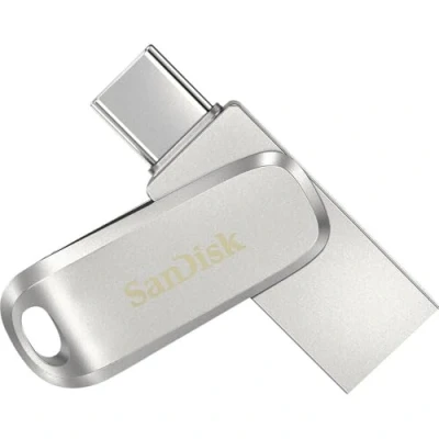 Image of SanDisk 256GB Ultra Dual Drive Luxe Flash smartphone storage, USB C memory stick up to 400 MB/s, reversible Type and A connectors, for tablets, Macs, computers all metal, Silver