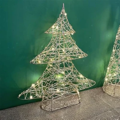 Image of Carousel Home Gold Christmas Tree Light Standing Decoration with 30 LED Lights Battery Operated Metal Wire 40cm