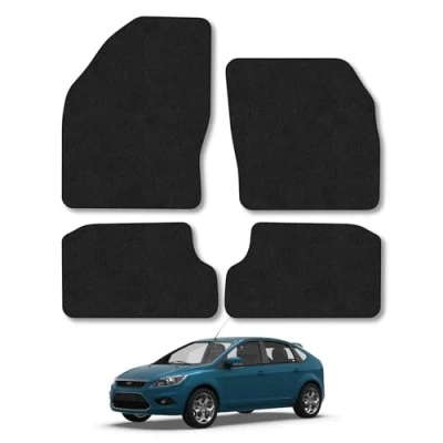 Image of Car Mats Compatible with Ford Focus (2005 2011) [Mk2] Tailored Fit Black Carpet Floor Set Accessory Custom 4 Pieces Anti Slip Backing &amp; Binding Trim Edge