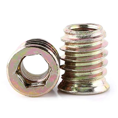 Image of 20Pcs Carbon Steel Hex Socket Drive Insert Nuts Head Nut Threaded For Wood Furniture Zinc Plated Material(M8*17mm)