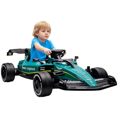 Image of AIYAPLAY Aston Martin Licensed 12V Electric Go Kart, Kids Racing Kart with Bluetooth, 4 Suspension Wheels, Remote Control, Music Lights Horn, for 3 6 Years, Green