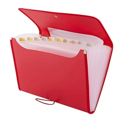 Image of D.RECT 5590 A4 12 Pocket Expandable Folder Binder Documents Accordion Pockets Briefcase Perfect for Office, School and Home Red