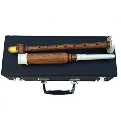 Image of Scottish Great Highland Bagpipes Practice Chanter Natural Rosewood Silver Amounts with Carrying Hard Case/Bagpipe + 2 Reeds/Dudelsack/Gaita
