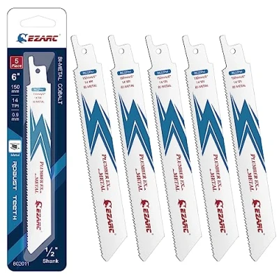 Image of EZARC Reciprocating Saw Blade Bi Metal Cobalt Sabre Blades for Cutting 150mm 14TPI R622PM (5 Pack)