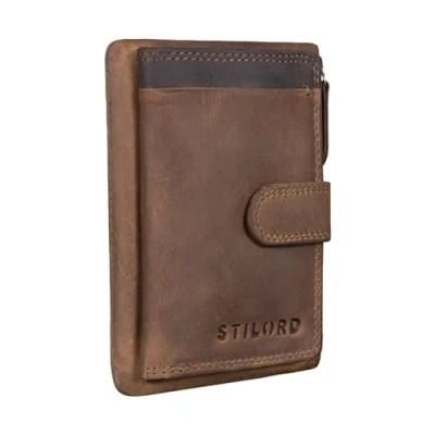 Image of STILORD &#039;Garrett&#039; Leather Card Holder with Key Case Vintage Mini Wallet RFID Protection Small Purse for Men and Women in Gift Box, Colour:Middle Brown