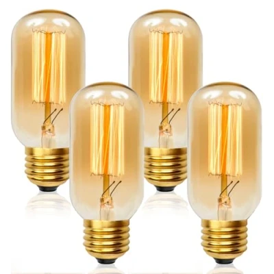 Image of YUNRRD Vintage Edison Light Bulbs,40W T45 E27 Dimmable Screw Bulb,Incandescent Bulbs,Warm White 2700K Decorative Bulb Retro Amber Filament Lamp,220 240V,4 Packs