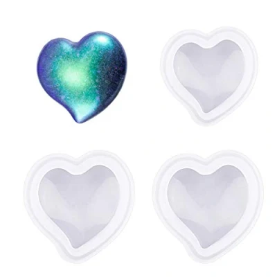 Image of WANDIC 3pcs Silicone Heart Epoxy Resin Molds Handmade Fondant for Craft DIY, Jewelry Decoration and Soap Making