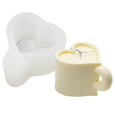 Image of FokCalgary Candle Silicone Mold,Heart Mug Shape Making Molds Handmade Epoxy Mold for Resin Casting Soap Lotion Bar Wax Melt