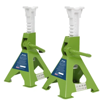 Image of Sealey Axle Stands (Pair) 3tonne Capacity per Stand Ratchet Type Hi Vis Green