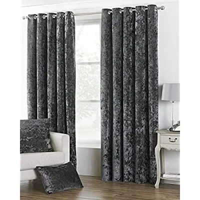 Image of Paoletti Verona Crushed Velvet Look Eyelet Curtains in Pewter Green Size 168 cm x 229