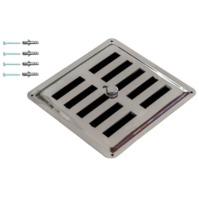 Image of Adjustable Stainless Steel Non Magnetic Ventilation Grille Regulated Air Vent Grid INOX AISI 316, Convection Outlet/Inlet Grille, Diffuser. (15 x 15 cm / 6 inches)