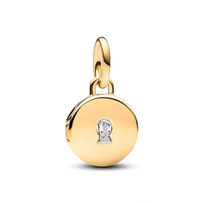 Image of Pandora Moments Key hole engravable locket 14k gold plated dangle with clear cubic zirconia